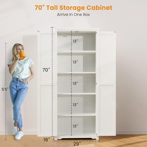 Brown 72" Tall Storage Cabinet with 6 Adjustable Shelves V710