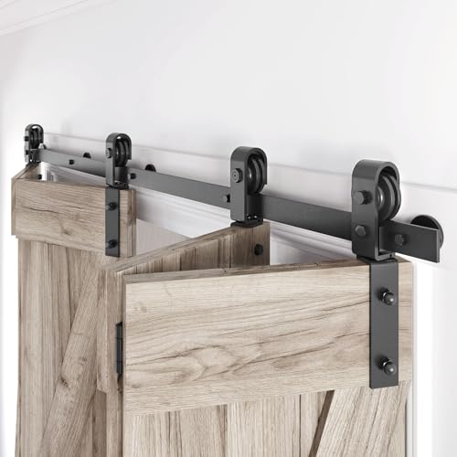 Black J Shape Bifold Sliding Barn Door Hardware Track Kit G98764
