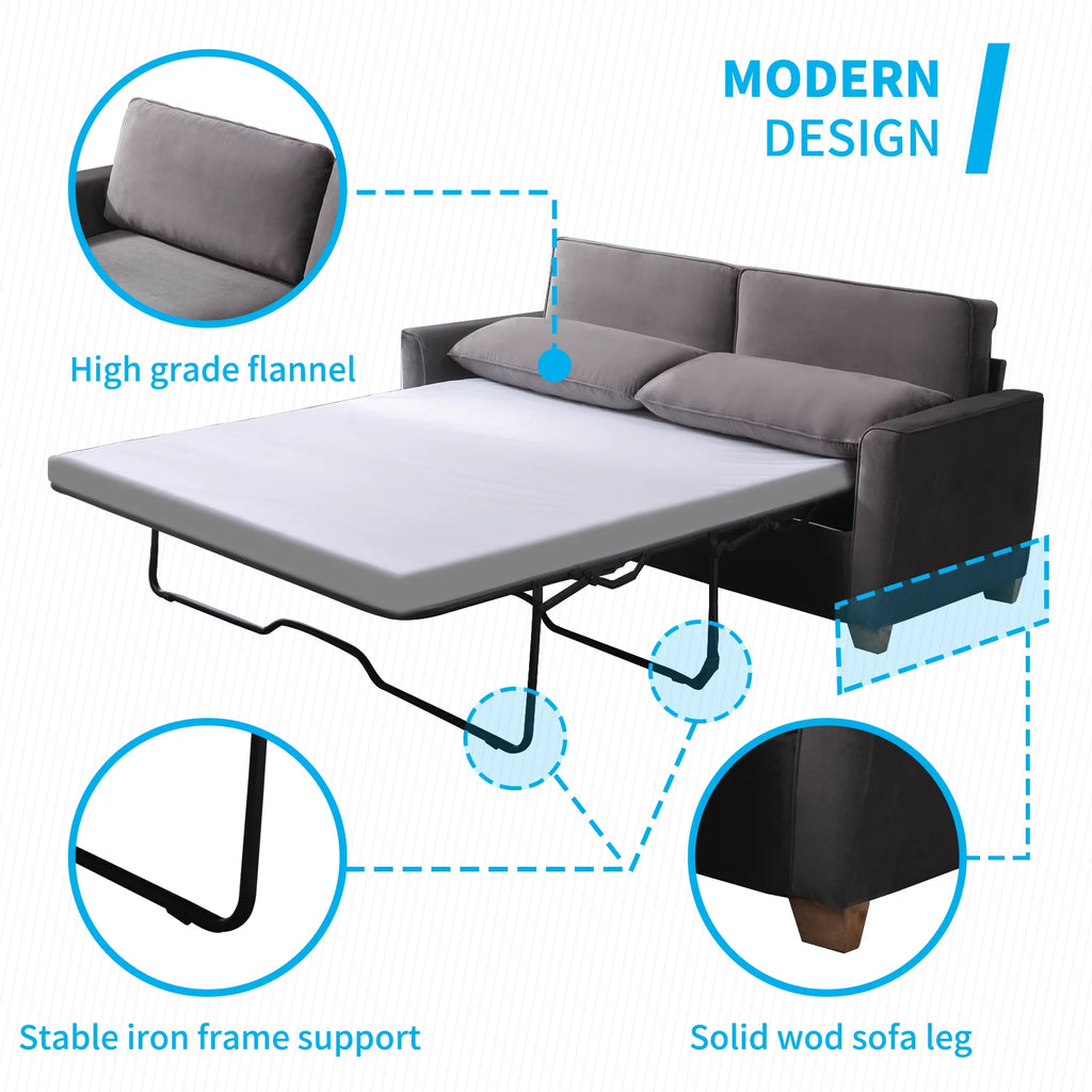 Queen Dark Grey Pull Out Sofa Bed with Memory Foam Mattress U9013