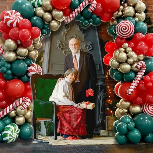 Red Green Gold Candy Cane Foil Balloon Garland Arch Kit Y7351