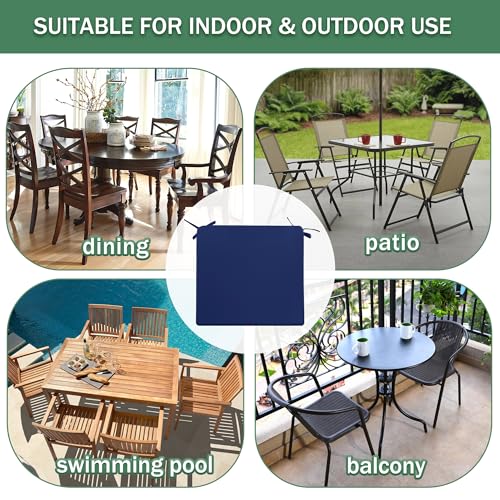 Black Waterproof Fade Resistant Seat Cushion Set of 4, 18.5 x 16 x 2 Inch Chair Pads with Ties and Hidden Zipper Y721