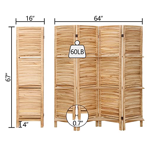 4 Panel Wooden Room Divider with Shelves (Deep Brown) L8493