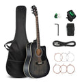 Full Size 6 Strings Acoustic Electric Guitar with Inbuilt Tuner, Bag, Strap, Picks, Strings, Basswood, Matte Distressed Black Q45113