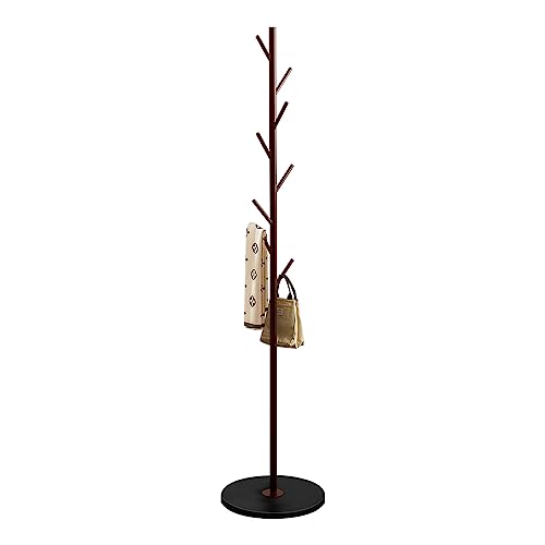 White Metal Coat Rack Stand with Marble Base and 8 Wooden Hooks W8781