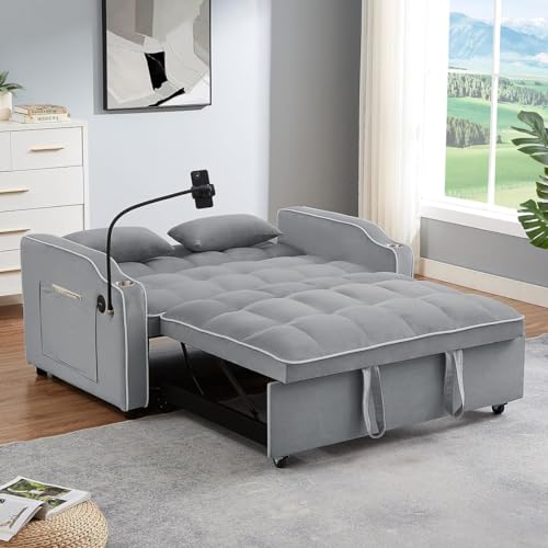 Black Velvet Convertible Sofa Bed with Pull Out Bed N96407