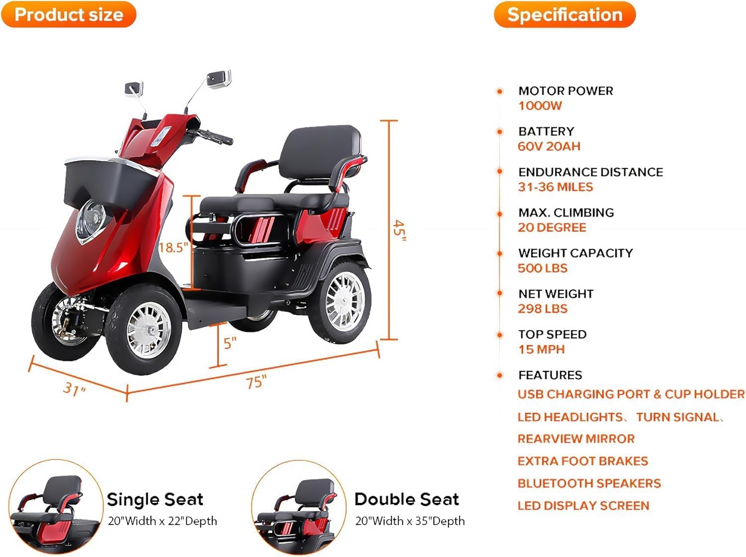 Red 4 Wheel Mobility Scooter Y8842