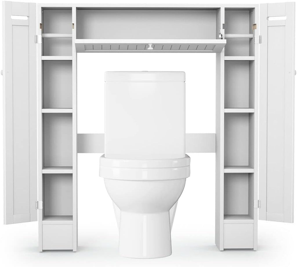White Freestanding Over The Toilet Cabinet with 2 Side Doors G709