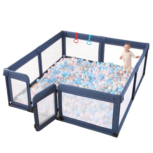Black 79”x59” Baby Playpen with Door and Mesh G367