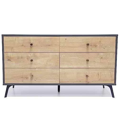 Oak Dark Gray Chest with Six Sliding Drawers K5755