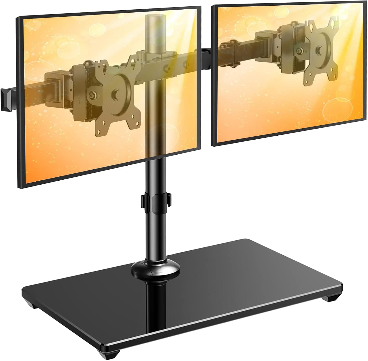 Dual Monitor Stand with Glass Base, Height Adjustable Two Arm Monitor Mount, Heavy Duty, Pack of 2 I8023