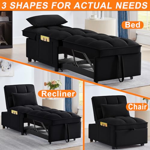 4 in 1 Sleeper Chair with Pullout Sofa Bed, Taupe T635