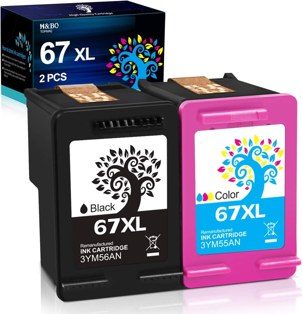 Remanufactured Ink Cartridge Combo Pack for HP 67 67XL (1 Black 1 Tri-Color) Pack of 2 V956672