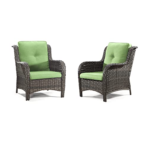 Blue PE Wicker Patio Dining Chairs Set of 2 with Seat Cushions I38984