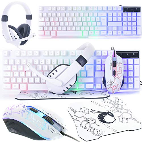 Wired LED RGB Backlight Gaming Keyboard Mouse Mouse pad Headset Bundle T1606