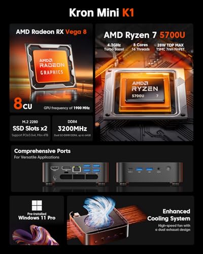 Mini PC Ryzen 7 5700U 32GB DDR4 1TB NVMe SSD S42356