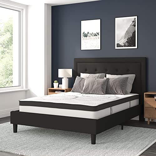Queen Size Beige Fabric Upholstered Platform Bed with Pocket Spring Mattress F413