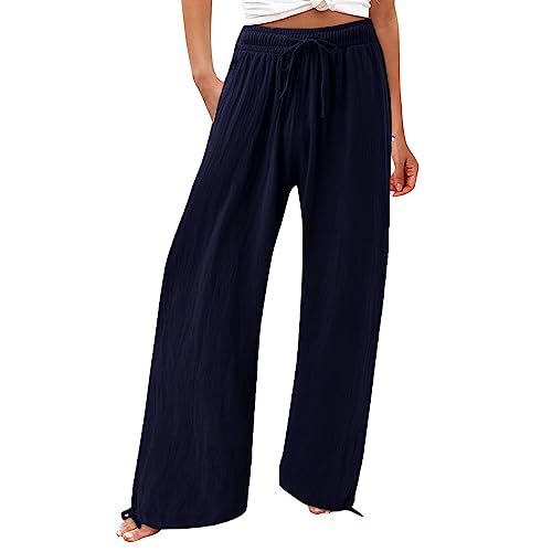 Loose Wide Leg Beach Pants with Elastic High Waist J73728