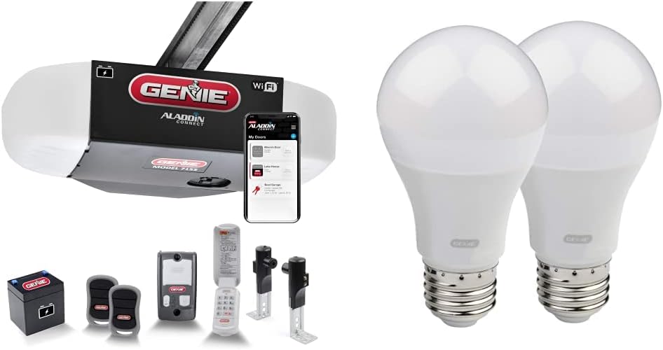Smart Garage Door Opener with WiFi and Battery Backup, 2 Pack LED Light Bulb 4000K F4534