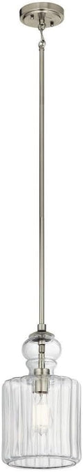 13.75" 1 Light Pendant with Clear Ribbed Glass in Brushed Nickel A476982