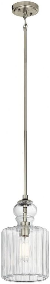 13.75" 1 Light Pendant with Clear Ribbed Glass in Brushed Nickel A476982