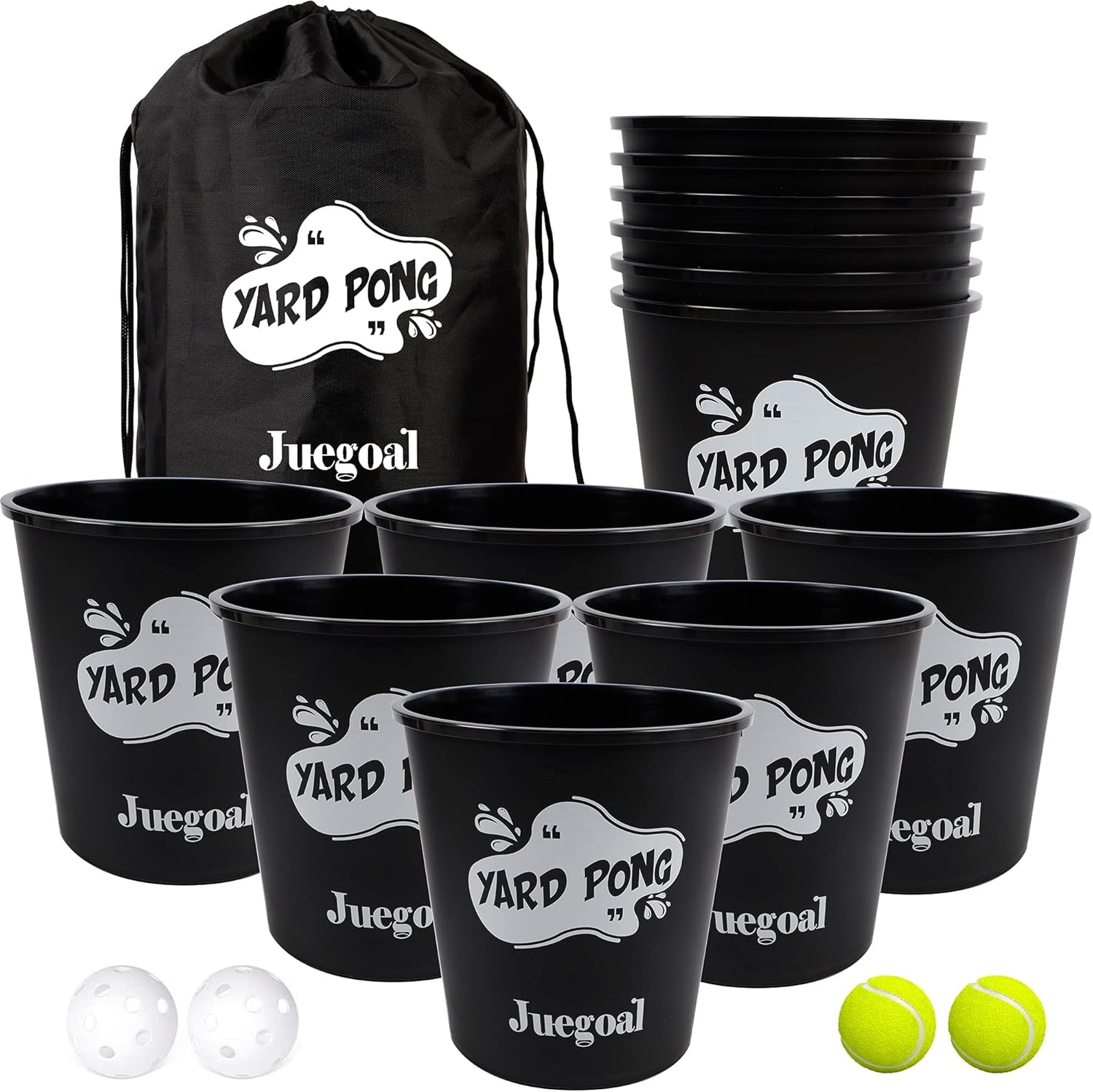 12 Buckets and 4 Balls Black Outdoor Toss Game Set U41913