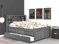 Charcoal Full Bookcase Bed with 3 Drawers and Trundle A6057