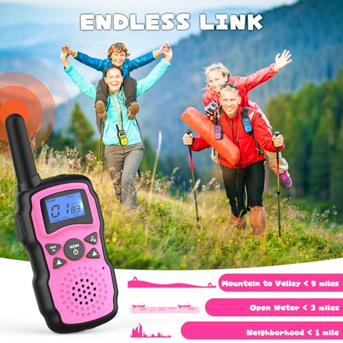 2 Pack Pink Purple Rechargeable Walkie Talkies with USB Charger 6000mAh Battery Flashlight Lanyard Q665