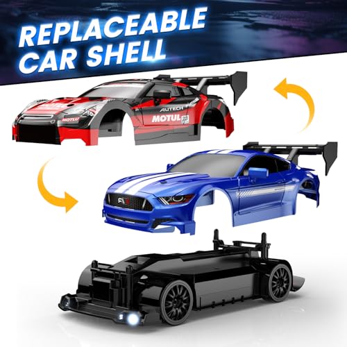 RC Drift Car 4WD 2.4GHz Remote Control Car with 2 Car Shells, LED Lights, Two Batteries, Drifting Tires E309
