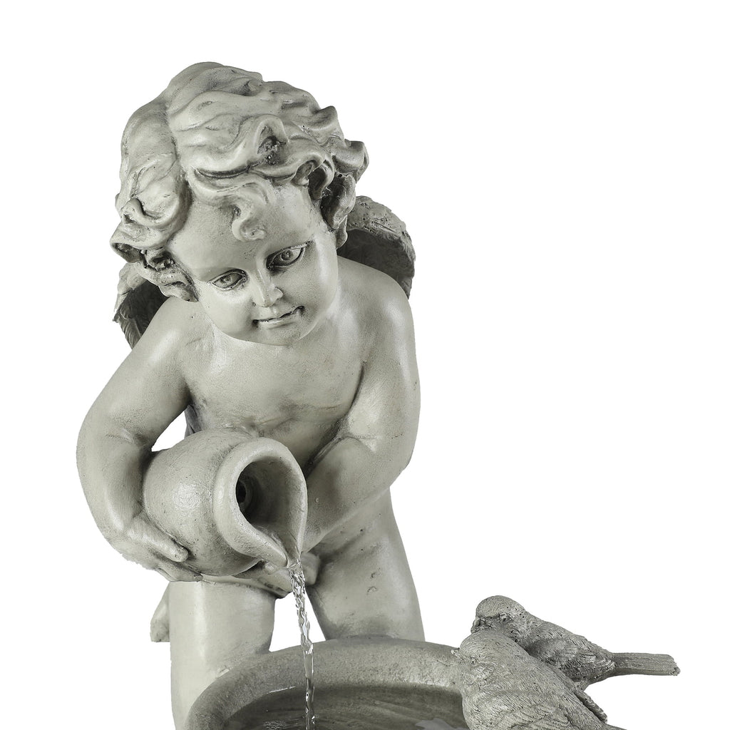 Gray Resin Cherub Birdbath Fountain F6423
