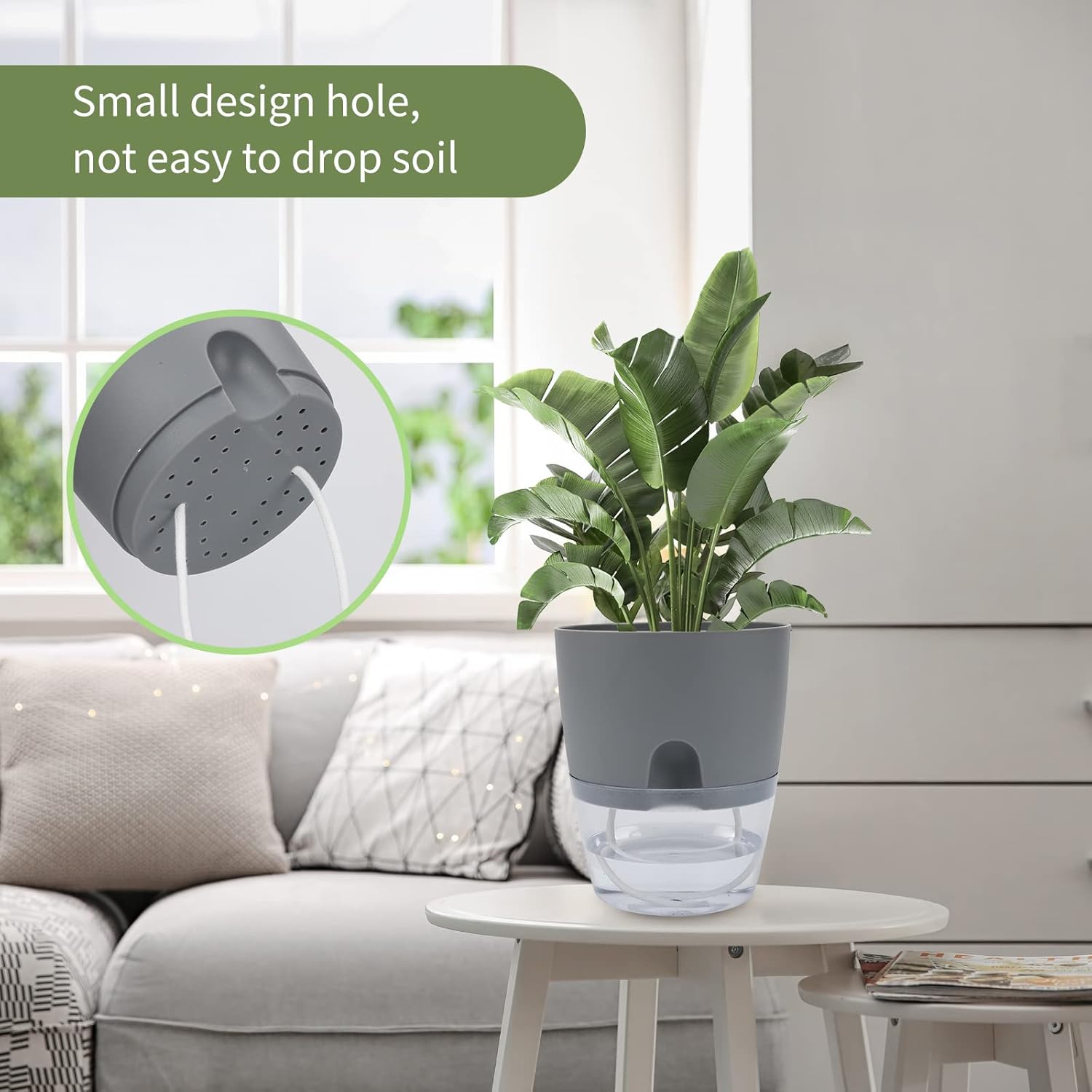 6 Pack Grey Plastic Self Watering Plant Pot G10105
