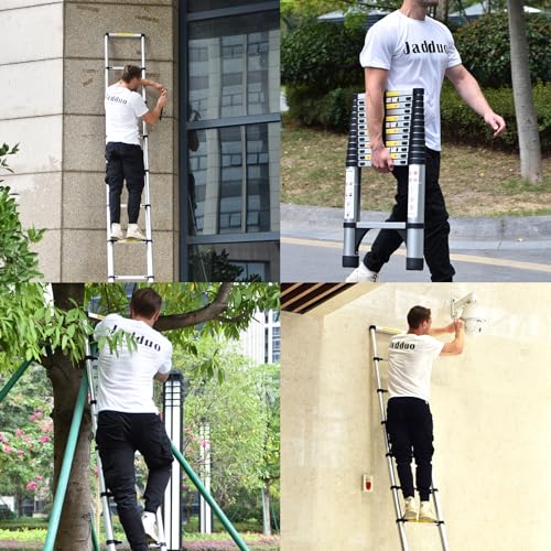 16.5 FT Aluminum Telescoping Ladder with 2 Triangle Stabilizers G9948