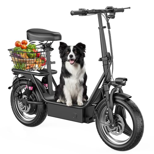 500W Peak Motor Sit Down E Scooter with Basket, 14" Pneumatic Tire W8476