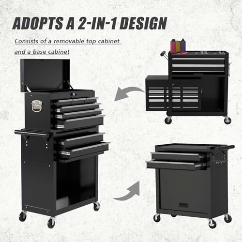8-Drawer Rolling Metal Tool Chest with Lockable Drawer (BLACK) J7011