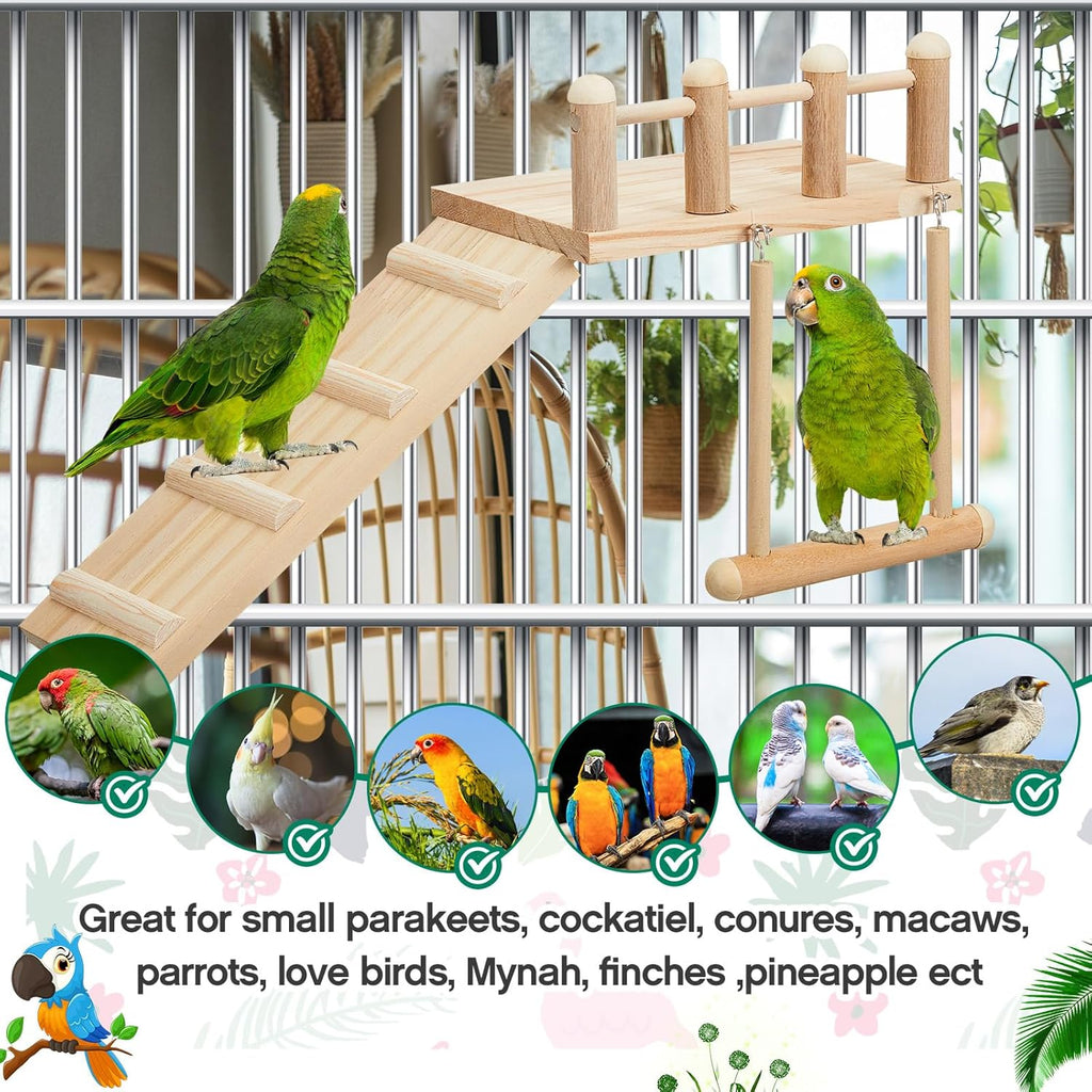 10 Pcs Parrot Swing Toys and Bird Perches Platform with Climbing Ladder Chewing Standing Hanging Parakeet Toys Bird Cage Accessories D107