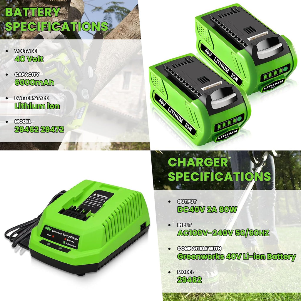 2-Pack 40 Volt 6.0Ah Lithium ion Battery and Charger G418