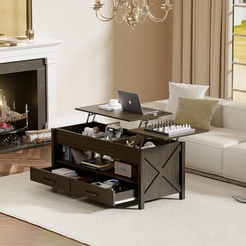 Black 47.2" Wood Lift Top Coffee Table with Storage H566831