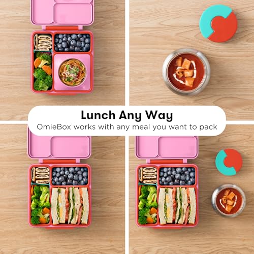 Insulated Bento Lunch Box with Leak Proof Vacuum Insulated Food Jar - 3 Compartments, Two Temperature Zones (Blue Sky) Z7355