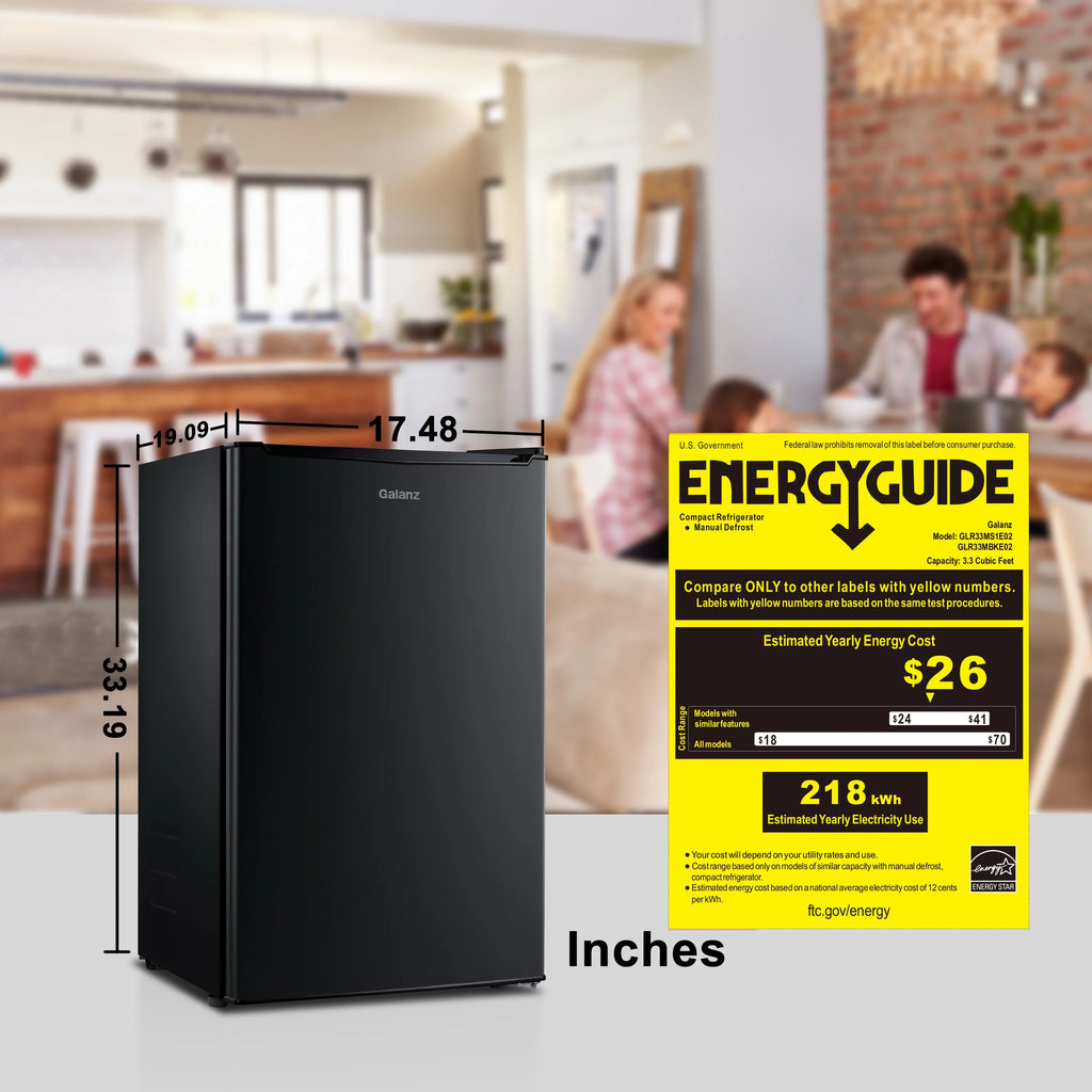 Black 3.3 Cu ft Single Door Mini Fridge Y2037