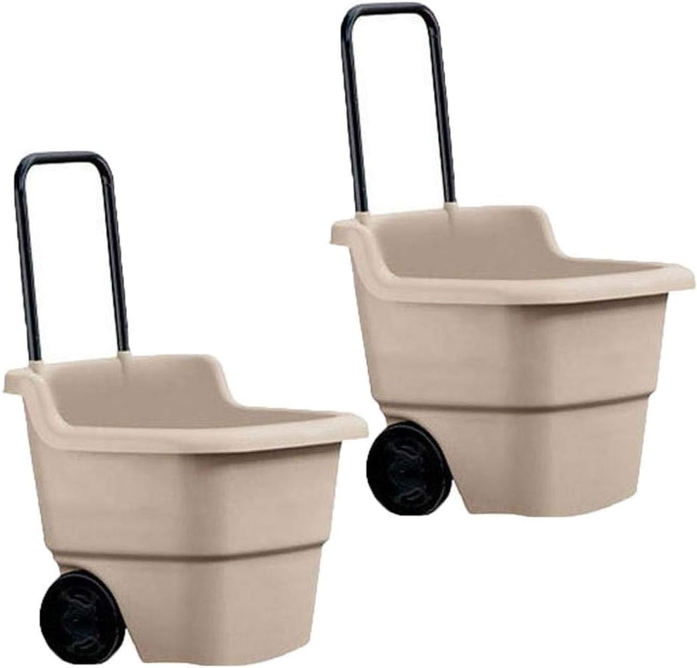 15 Gallon Poly Multipurpose Rolling Lawn and Garden Cart, Taupe (2 Pack) U64668