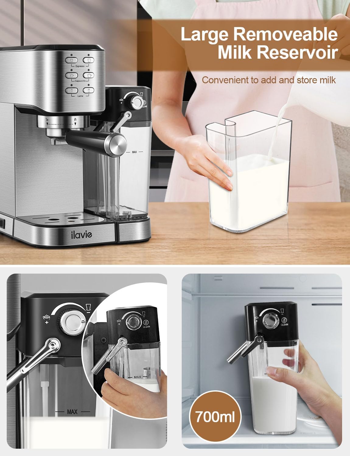 20 Bar 6 in 1 Espresso Coffee Machine with Milk Frother and 1000ML Water Tank Z55806