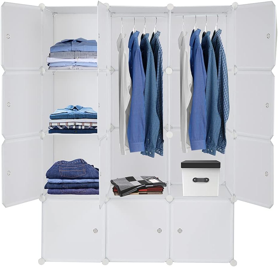 White 12 Cube Plastic Storage Shelves with Hanging Rod S29778