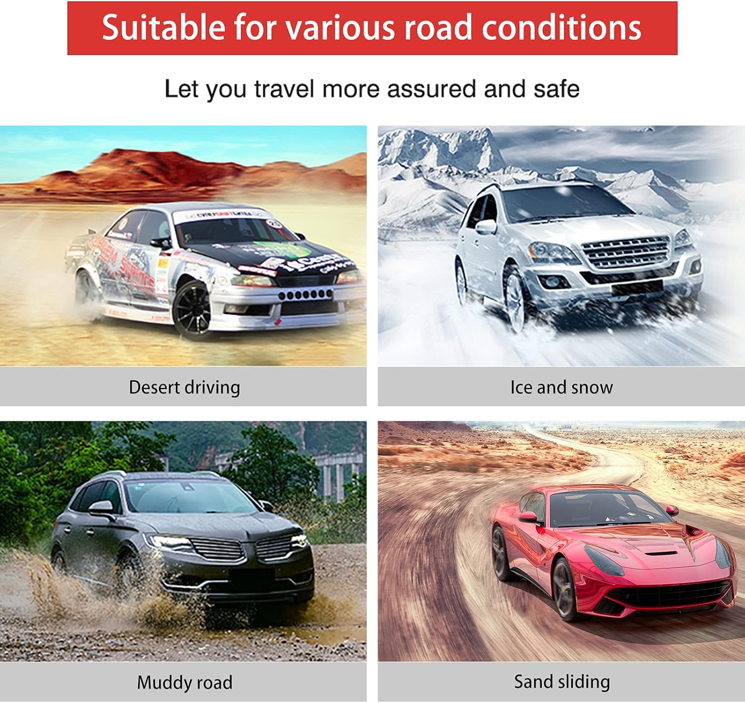 Adjustable Traction Tire Chains for Tyres Width 145-285mm Pack of 2 K434615