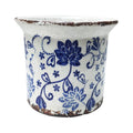 Blue and White Ceramic Flower Print Planter with Flared Lip P35311
