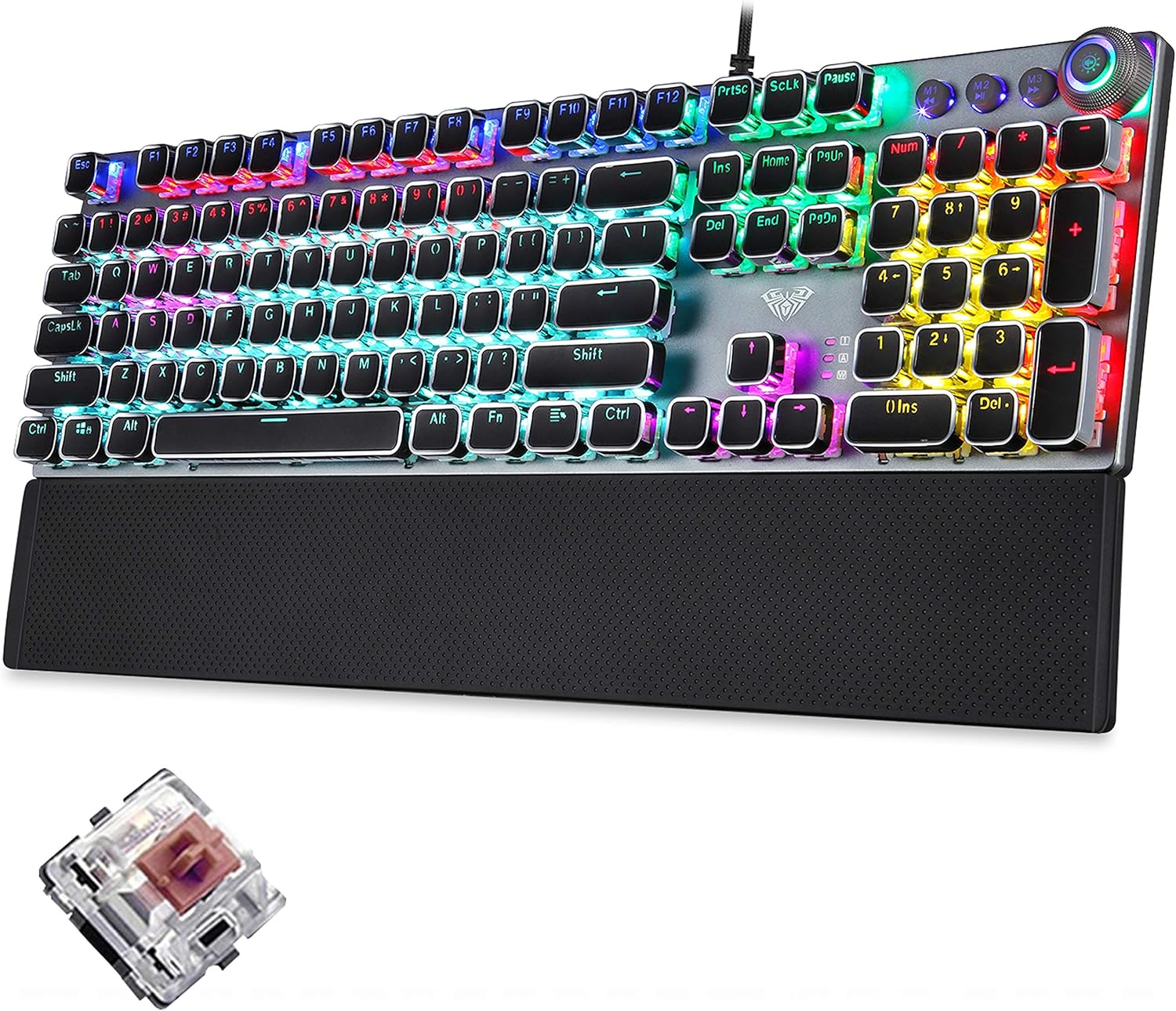 Mechanical Gaming Keyboard, Blue Switches, USB Wired, Metal Panel, Moveable Wrist Rest S486