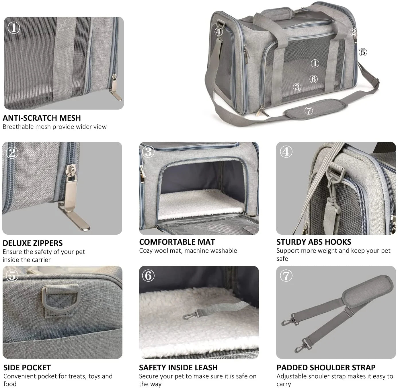 Grey Soft Sided Pet Carrier S7732