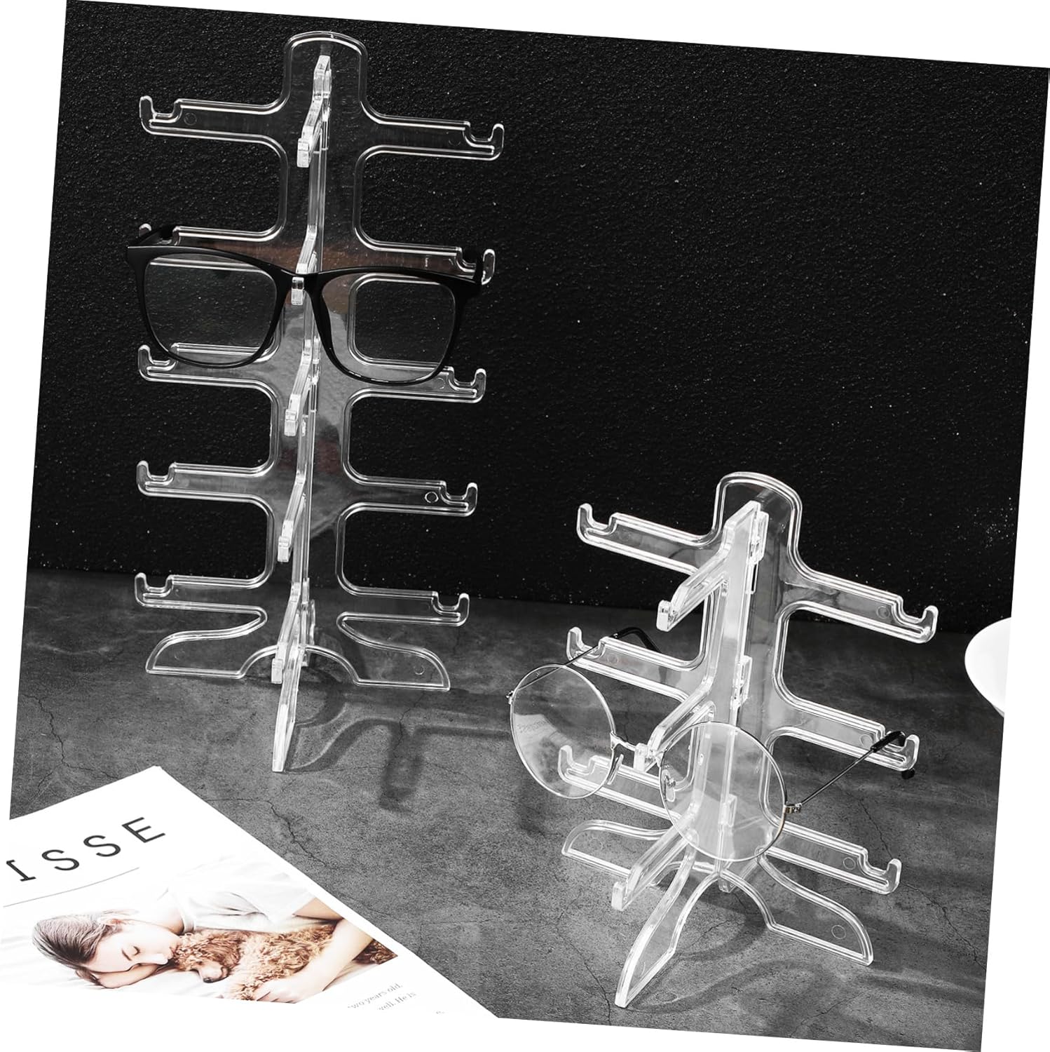 2 Pcs Transparent Plastic Glasses Display Stand Sunglasses Rack Organiser Holder L20889