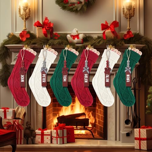 18Inch Cable Knitted Christmas Stockings in Red, White, Green A2948
