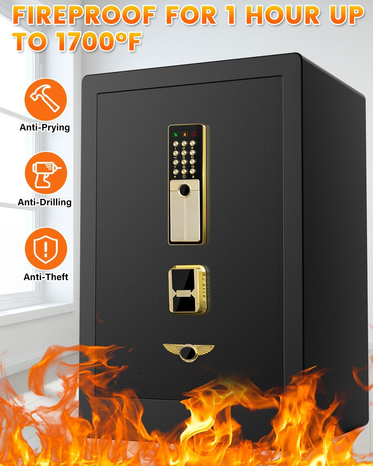 5.0 Cuft Fireproof Safe Box with Key Combination Lock D416