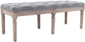 Grey Fabric Entryway Bench with Button Tufted Seat and Rustic Wood Legs K79941