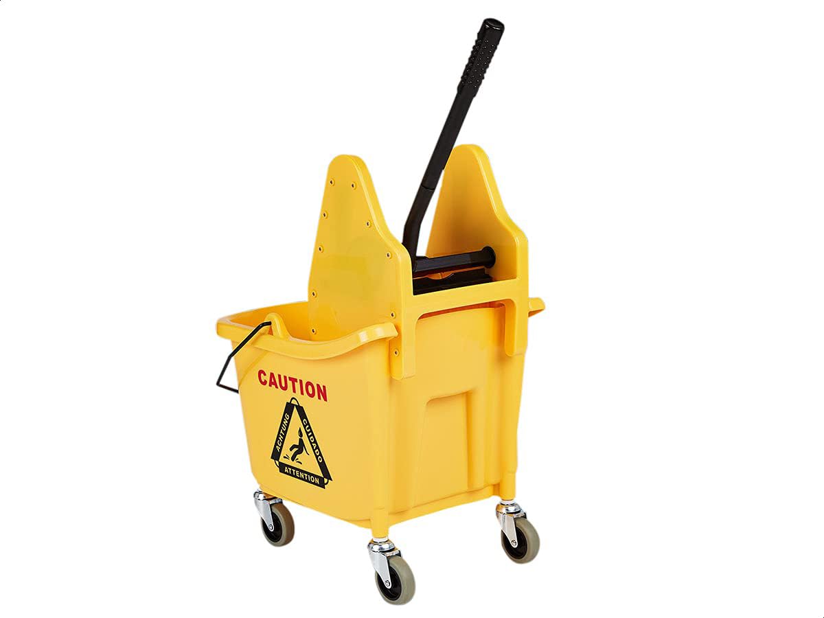 Rectangular Mop Bucket and Down Press Wringer Combo, 35-Quart, Yellow I405
